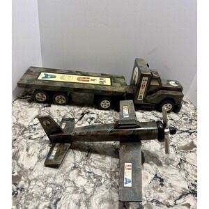 Handcrafted Wooden Camo Painted Airplane & Semi Tractor Trailer Truck USA